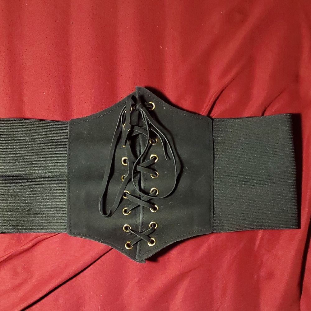 Black Lace-Up Corset Belt